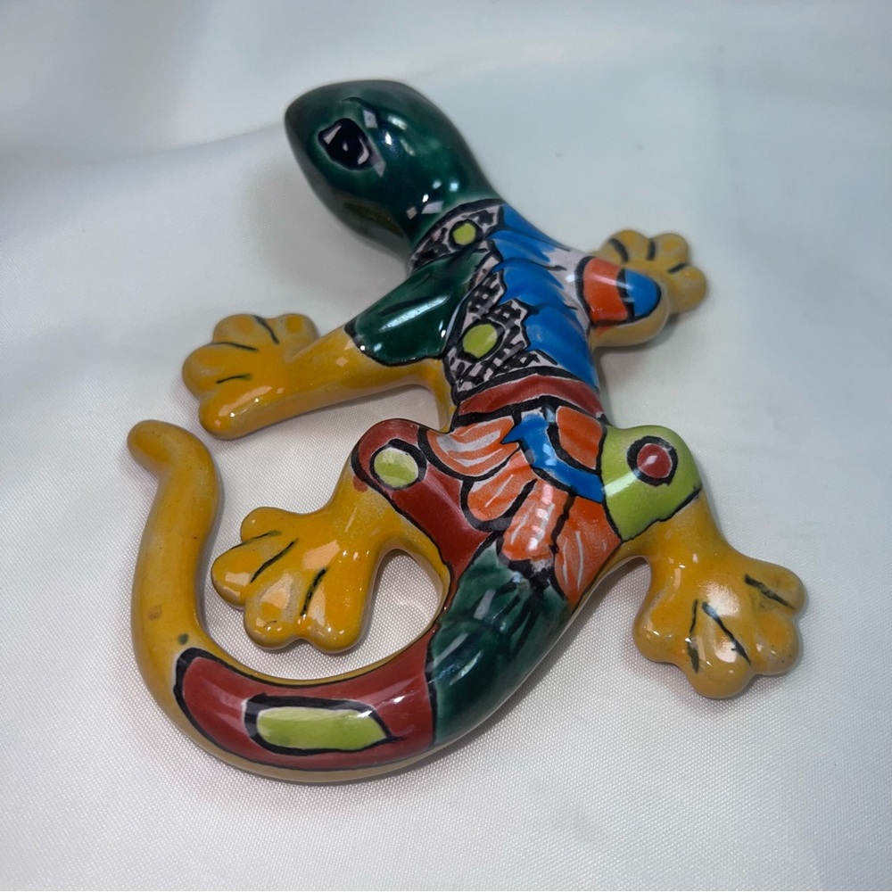 Mexican Folk Art Talavera Pottery Hand Painted Iguana Lizard Bearded Dragon 5” - Picture 9 of 12